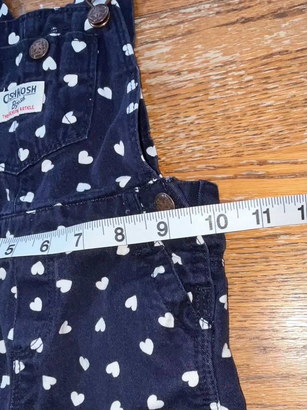 OshKosh B'Gosh Baby Girl Overalls Navy Blue White Hearts 18M
